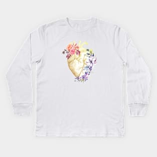 Floral Heart Anatomy Kids Long Sleeve T-Shirt